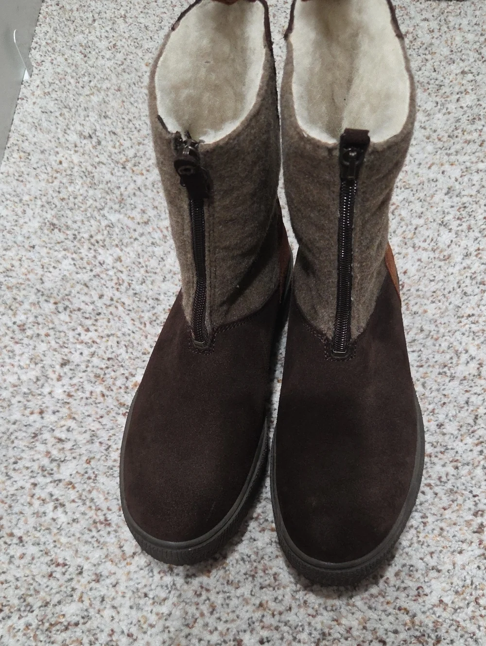 Bos. & Co. Brown Suede and Wool-Look Platform Zip Boots